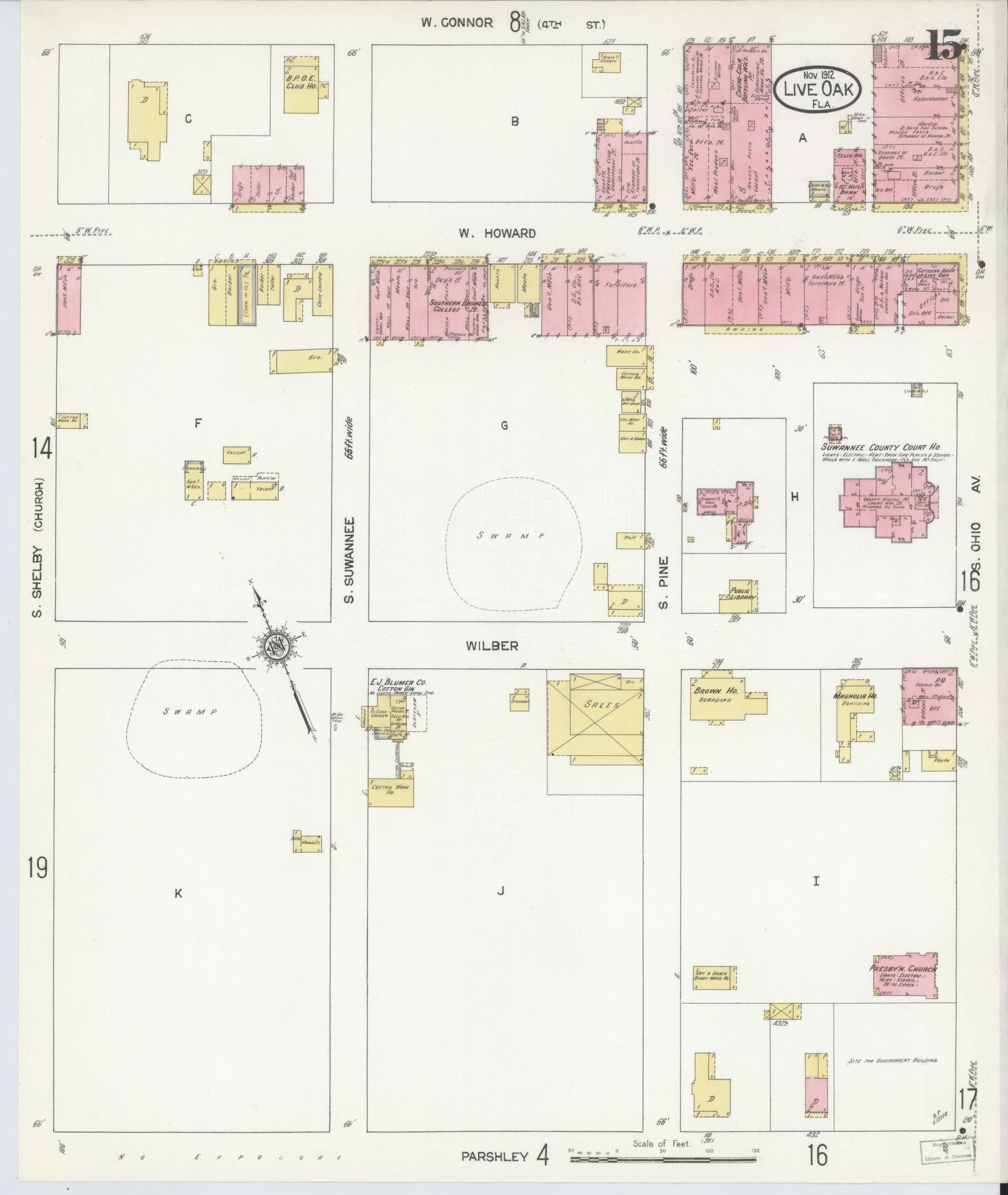 Sanborn Fire Insurance Map from Live Oak, Suwanee County, Florida (1912), Sheet #0015 - Complete Map Set gallery image, historic Sanborn map, vintage wall art, Florida Florida