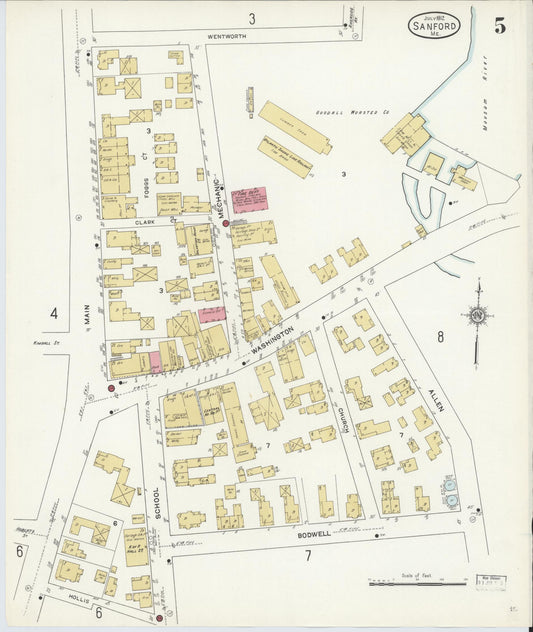 Sanborn Fire Insurance Map from Sanford, York County, Maine (1912), Sheet #0005 - Historic Sanborn Fire Insurance Map Print, vintage old map wall art, antique decor, genealogy gift, Maine Maine map