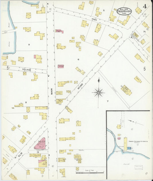 Sanborn Fire Insurance Map from Deep River, Middlesex County, Connecticut (1908), Sheet #0004 - Historic Sanborn Fire Insurance Map Print, vintage old map wall art, antique decor, genealogy gift, Connecticut Connecticut map