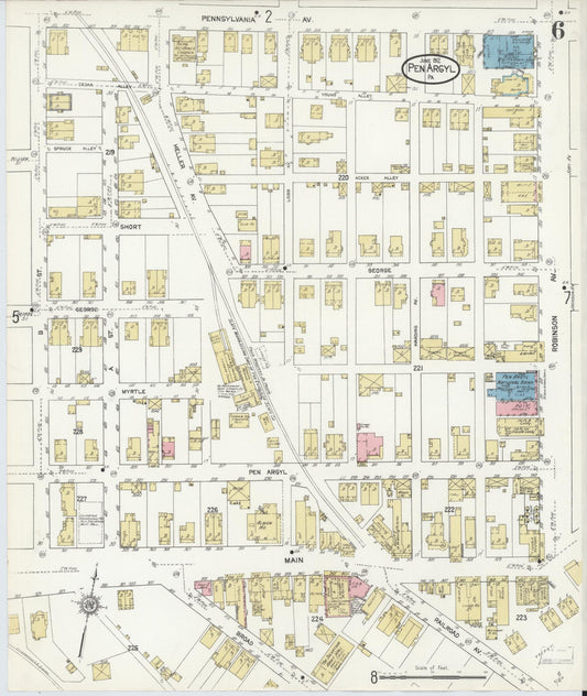 Sanborn Fire Insurance Map from Pen Argyl, Northampton County, Pennsylvania (1912), Sheet #0006 - Historic Sanborn Fire Insurance Map Print, vintage old map wall art, antique decor, genealogy gift, Pennsylvania Pennsylvania map