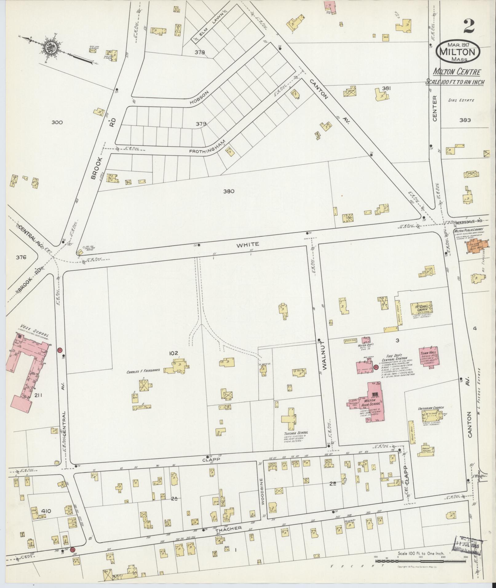Sanborn Fire Insurance Map from Milton, Norfolk County, Massachusetts (1917), Sheet #0002 - Complete Map Set gallery image, historic Sanborn map, vintage wall art, Massachusetts Massachusetts