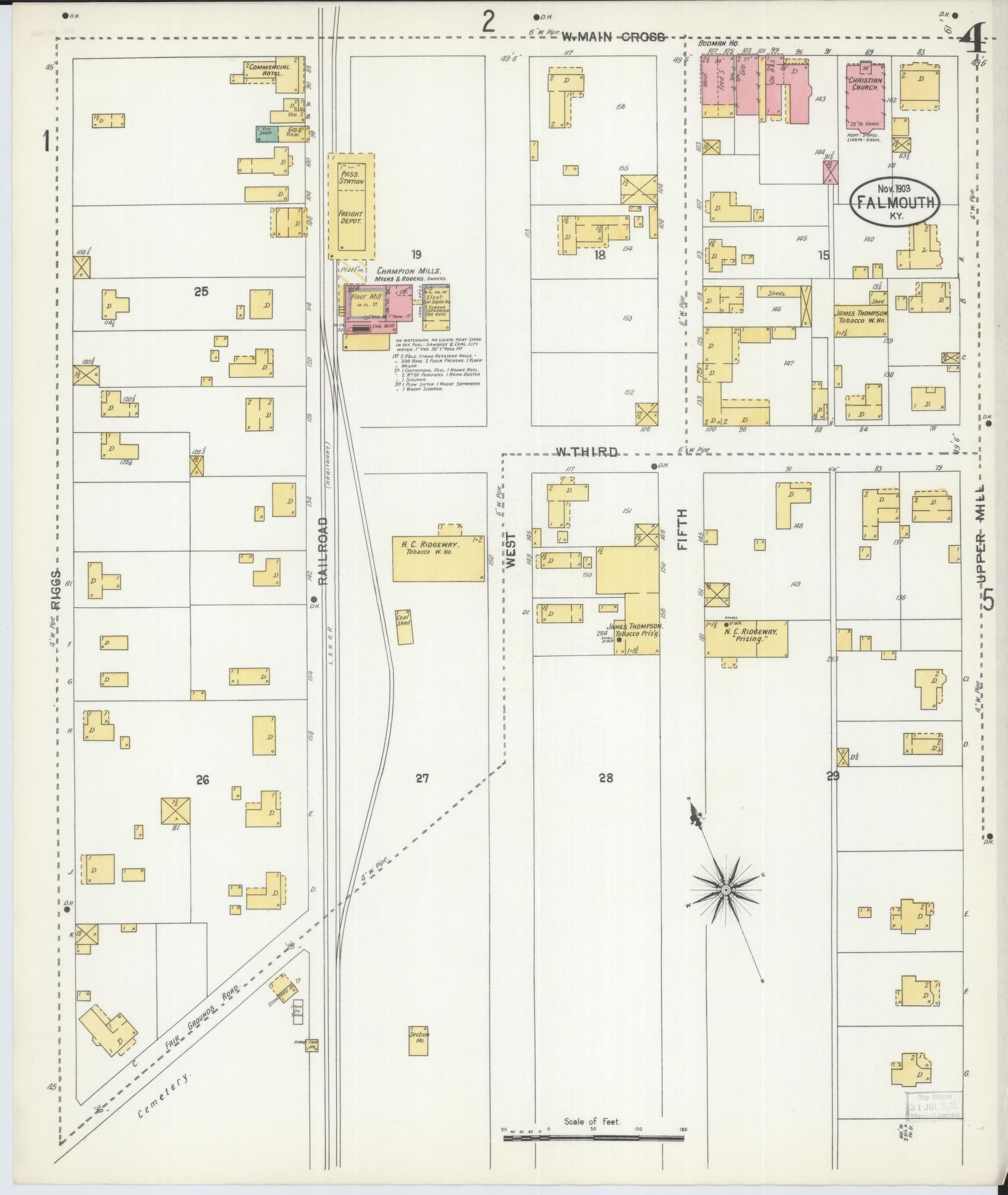 Sanborn Fire Insurance Map from Falmouth, Pendleton County, Kentucky (1903), Sheet #0004 - Complete Map Set gallery image, historic Sanborn map, vintage wall art, Kentucky Kentucky