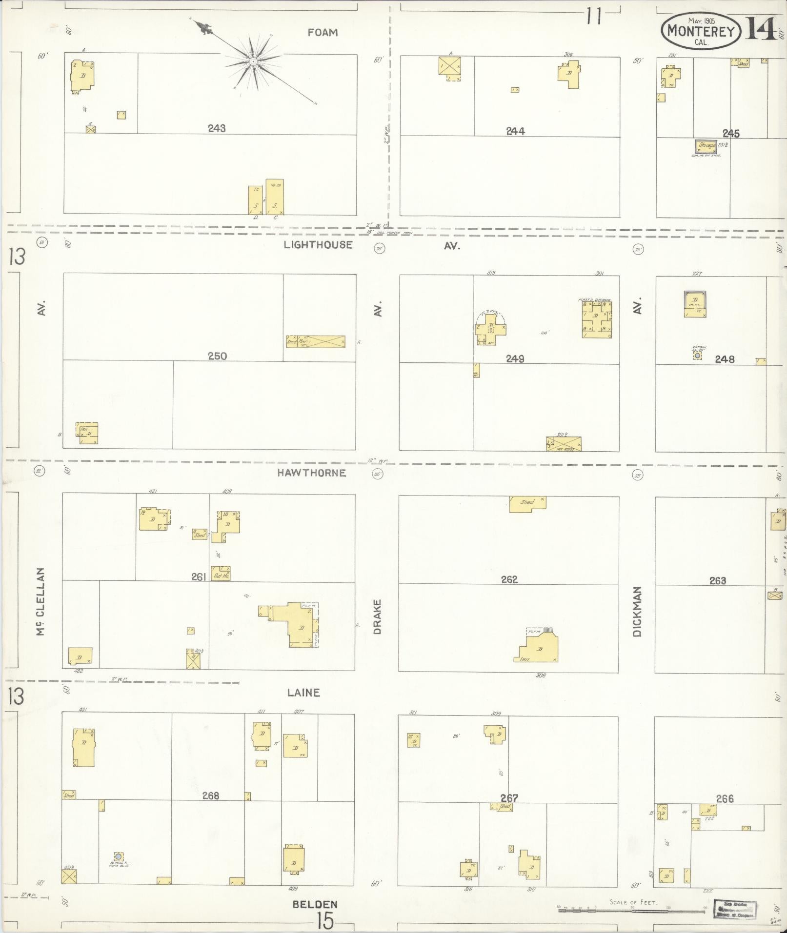 Sanborn Fire Insurance Map from Monterey, Monterey County, California (1905), Sheet #0014 - Complete Map Set gallery image, historic Sanborn map, vintage wall art, California California