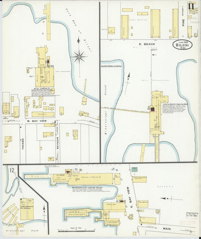 Sanborn Fire Insurance Map from Biloxi, Harrison County, Mississippi (1909), Sheet #0011 - Complete Map Set gallery image, historic Sanborn map, vintage wall art, Mississippi Mississippi