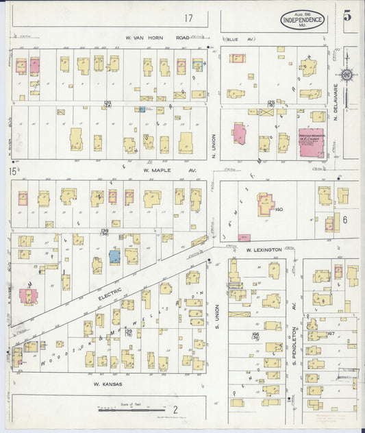 Sanborn Fire Insurance Map from Independence, Jackson County, Missouri (1916), Sheet #0005 - Historic Sanborn Fire Insurance Map Print, vintage old map wall art, antique decor, genealogy gift, Missouri Missouri map