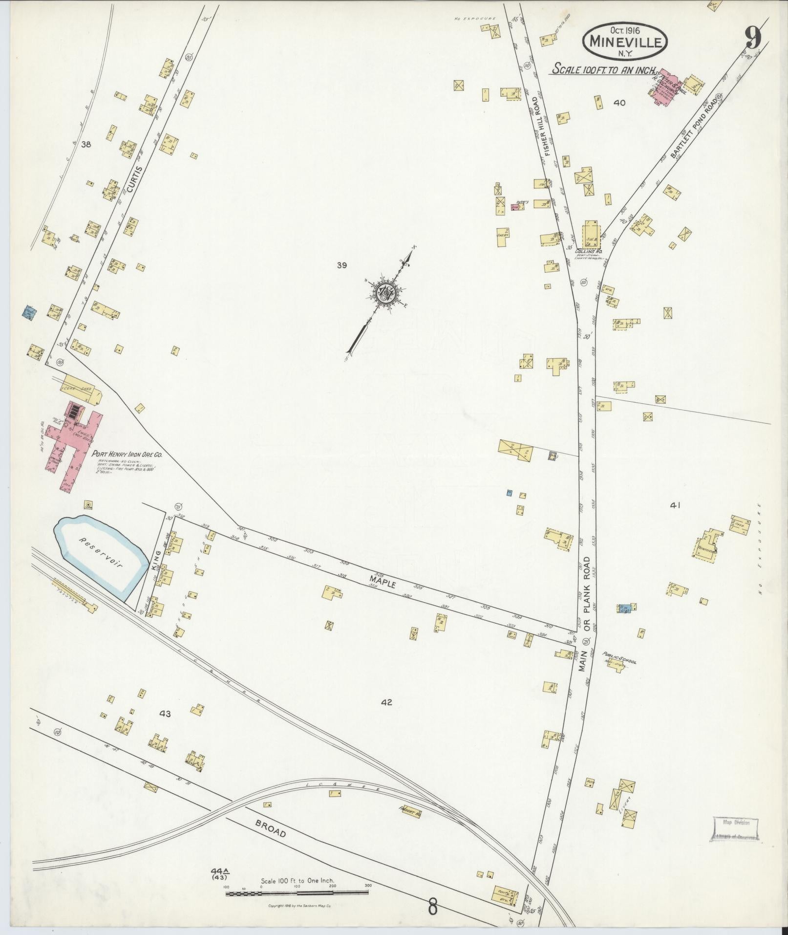 Sanborn Fire Insurance Map from Mineville, Essex County, New York (1916), Sheet #0009 - Historic Sanborn Fire Insurance Map Print, vintage old map wall art, antique decor, genealogy gift, New York New York map