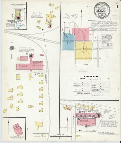 Sanborn Fire Insurance Map from Graham, Alamance County, North Carolina (1910), Sheet #0001 - Complete Map Set gallery image, historic Sanborn map, vintage wall art, North Carolina North Carolina