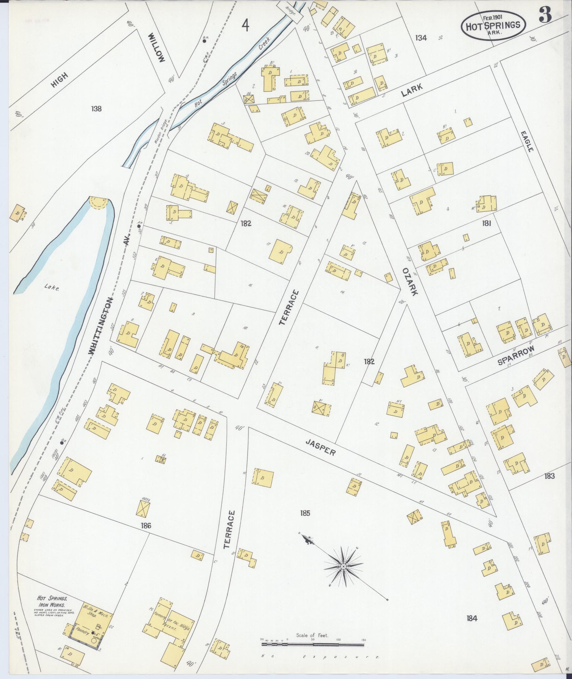 Sanborn Fire Insurance Map from Hot Springs, Garland County, Arkansas (1901), Sheet #0003 - Historic Sanborn Fire Insurance Map Print, vintage old map wall art, antique decor, genealogy gift, Arkansas Arkansas map
