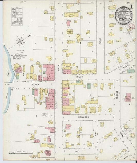 Sanborn Fire Insurance Map from Milan, Washtenaw And Monroe Counties, Michigan (1895), Sheet #0001 - Historic Sanborn Fire Insurance Map Print, vintage old map wall art, antique decor, genealogy gift, Michigan Michigan map