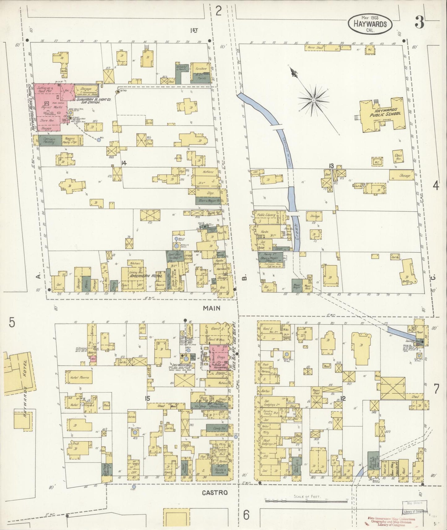Sanborn Fire Insurance Map from Hayward, Alameda County, California (1903), Sheet #0003 - Historic Sanborn Fire Insurance Map Print, vintage old map wall art, antique decor, genealogy gift, California California map