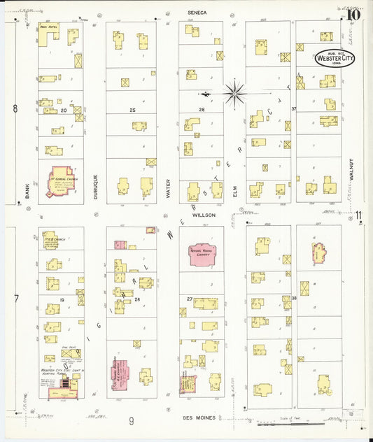 Sanborn Fire Insurance Map from Webster City, Hamilton County, Iowa (1907), Sheet #0010 - Historic Sanborn Fire Insurance Map Print, vintage old map wall art