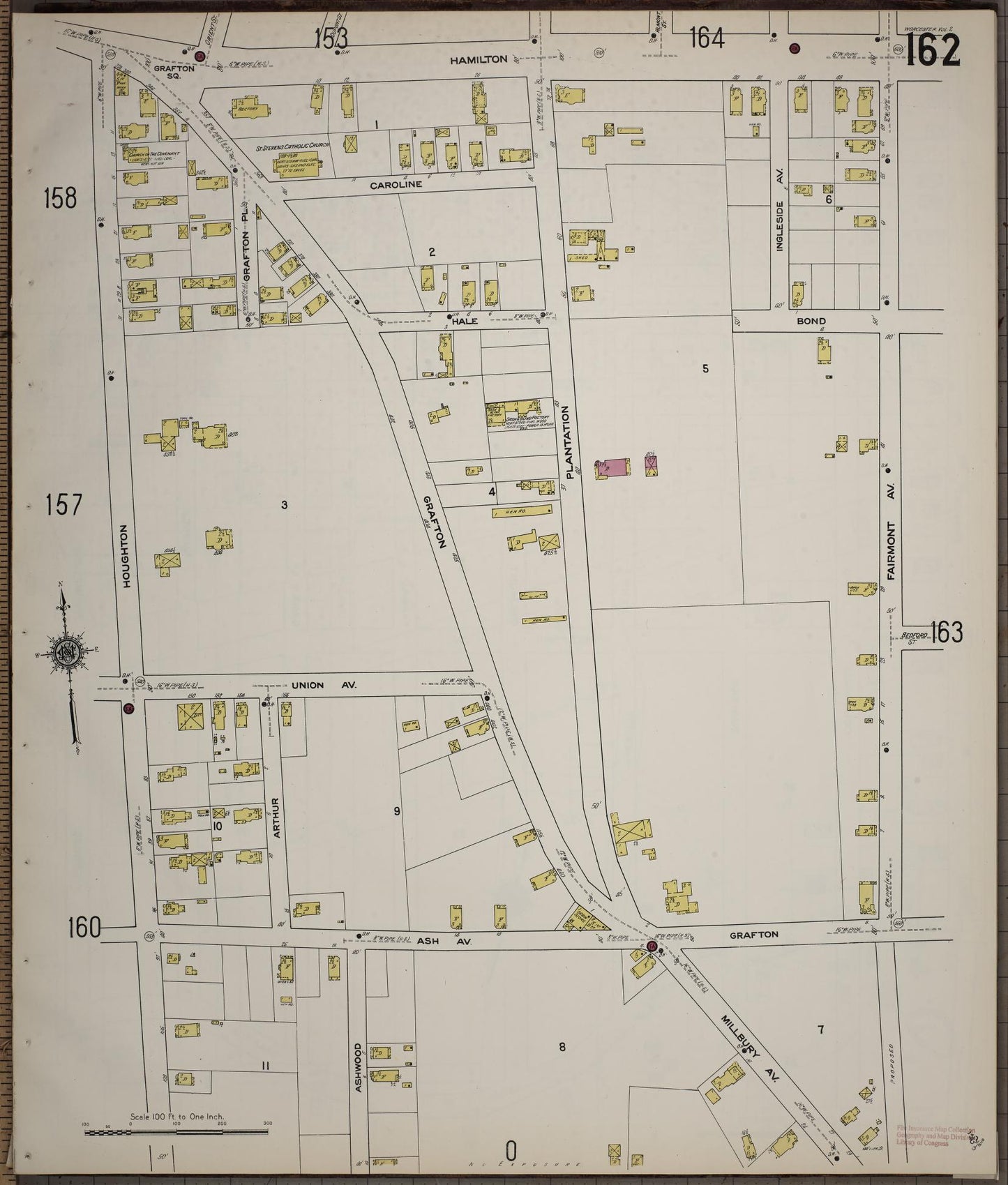 Sanborn Fire Insurance Map from Worcester, Worcester County, Massachusetts (1910), Sheet #0162 - Complete Map Set gallery image, historic Sanborn map, vintage wall art, Massachusetts Massachusetts