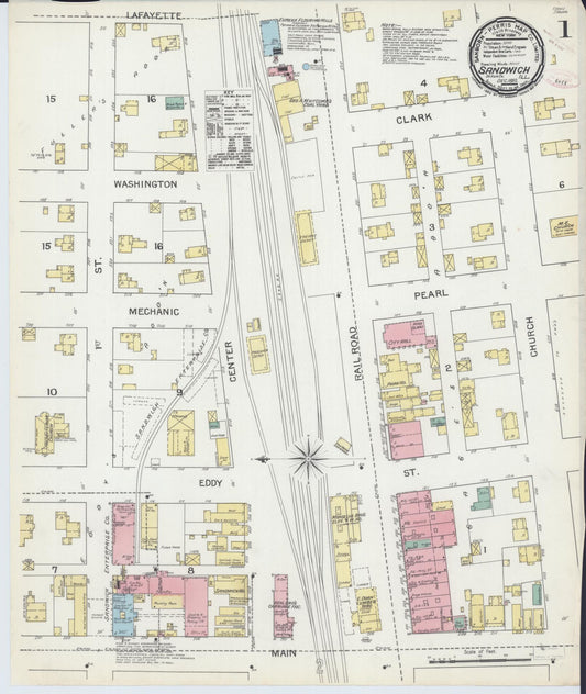 Sanborn Fire Insurance Map from Sandwich, De Kalb County, Illinois (1892), Sheet #0001 - Complete Map Set gallery image, historic Sanborn map, vintage wall art, Illinois Illinois