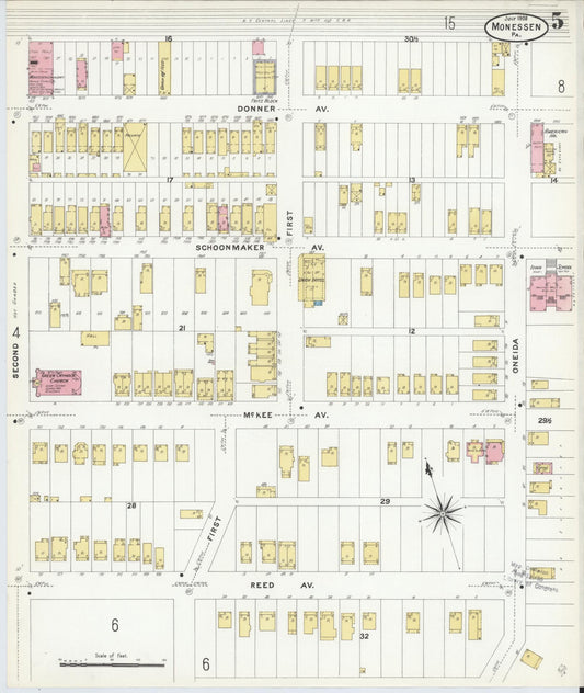 Sanborn Fire Insurance Map from Monessen, Westmoreland County, Pennsylvania (1908), Sheet #0005 - Historic Sanborn Fire Insurance Map Print, vintage old map wall art, antique decor, genealogy gift, Pennsylvania Pennsylvania map