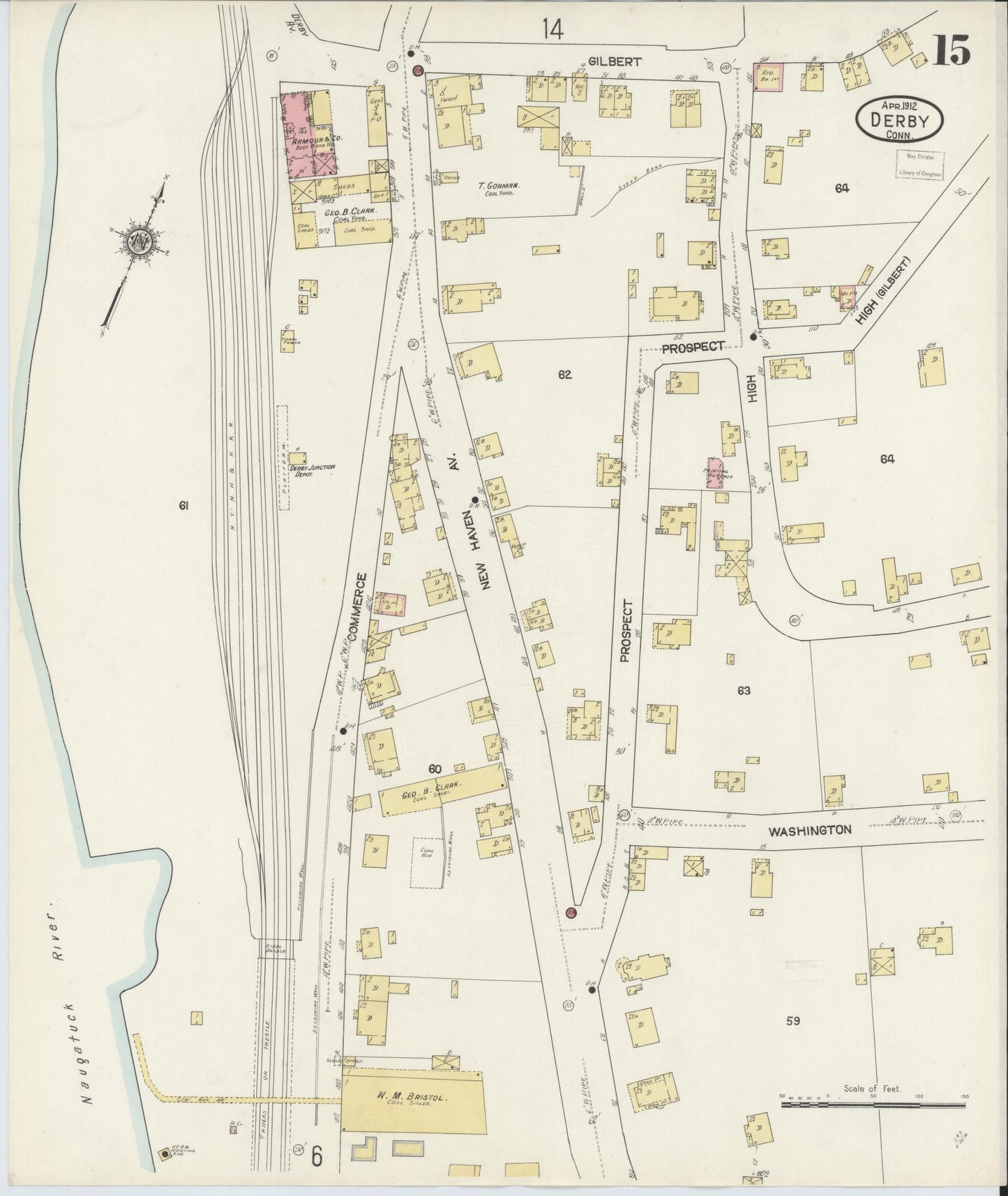 Sanborn Fire Insurance Map from Derby, New Haven County, Connecticut (1912), Sheet #0015 - Complete Map Set gallery image, historic Sanborn map, vintage wall art, Connecticut Connecticut