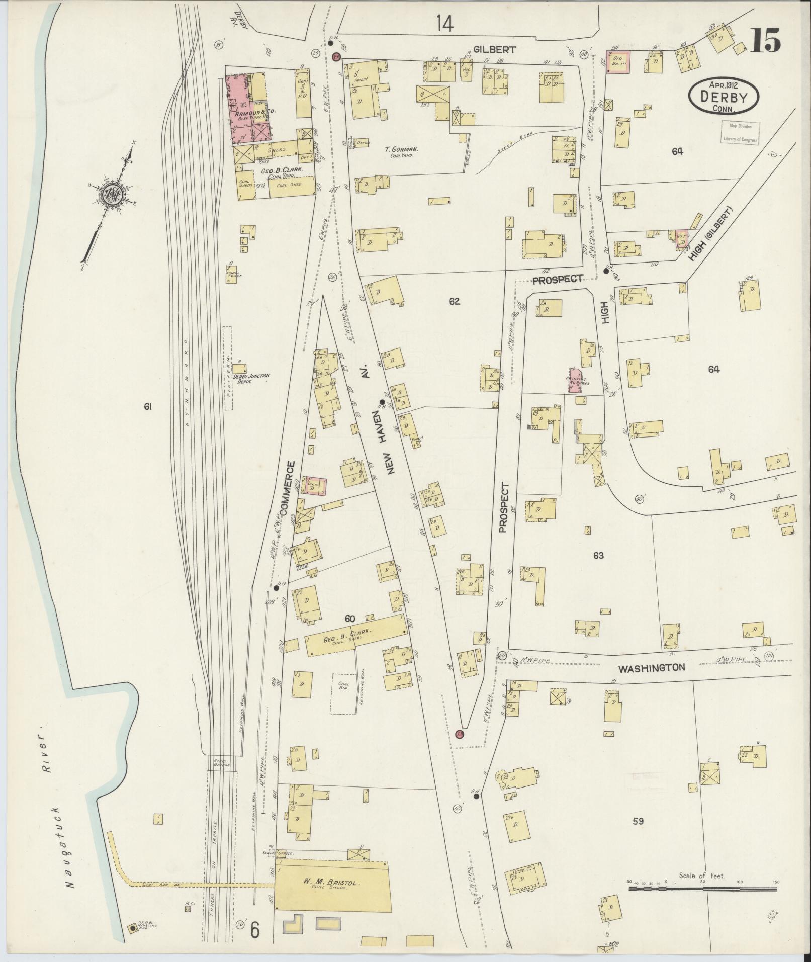 Sanborn Fire Insurance Map from Derby, New Haven County, Connecticut (1912), Sheet #0015 - Complete Map Set gallery image, historic Sanborn map, vintage wall art, Connecticut Connecticut