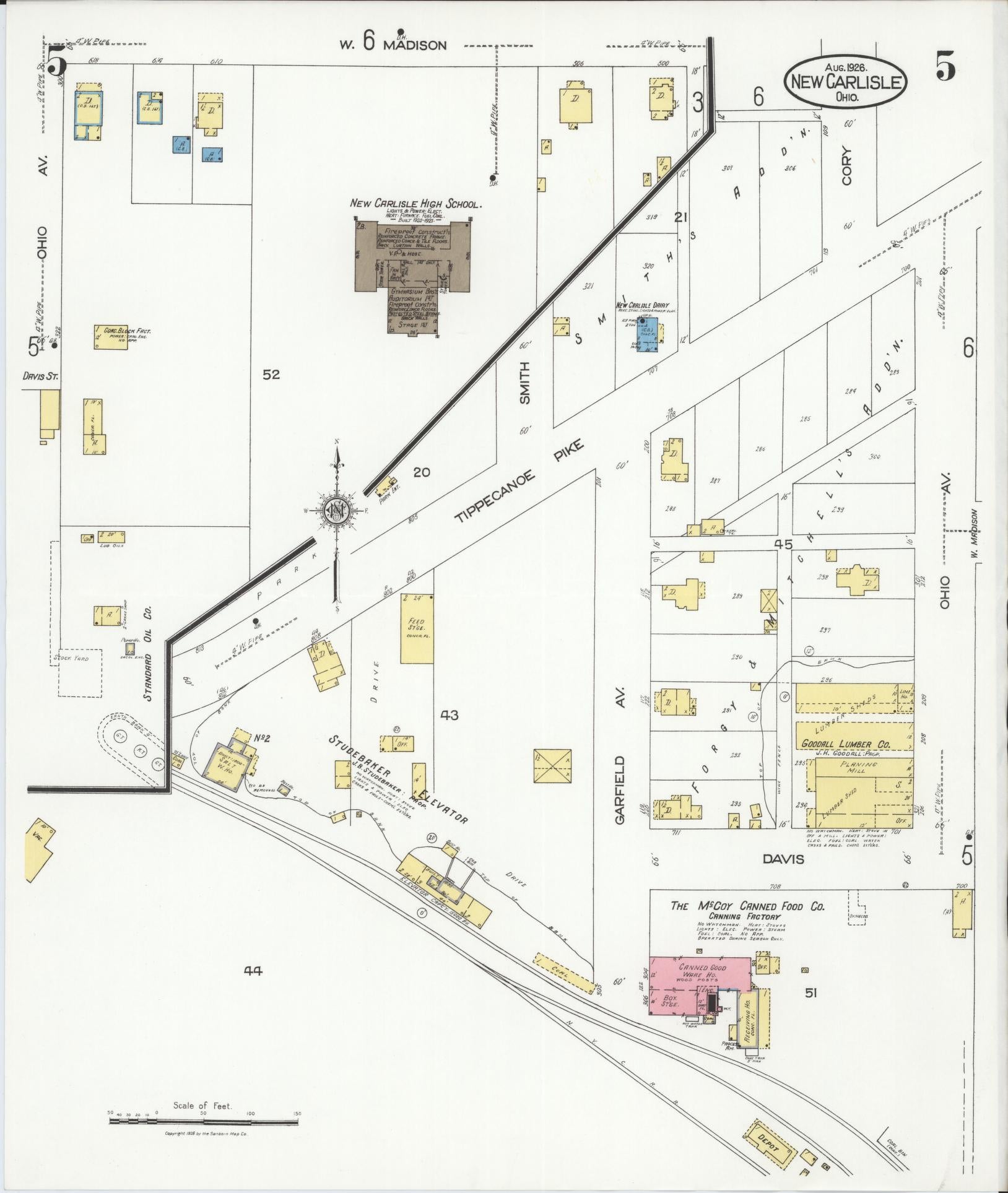 Sanborn Fire Insurance Map from New Carlisle, Clarke County, Ohio (1926), Sheet #0005 - Historic Sanborn Fire Insurance Map Print, vintage old map wall art, antique decor, genealogy gift, Ohio Ohio map