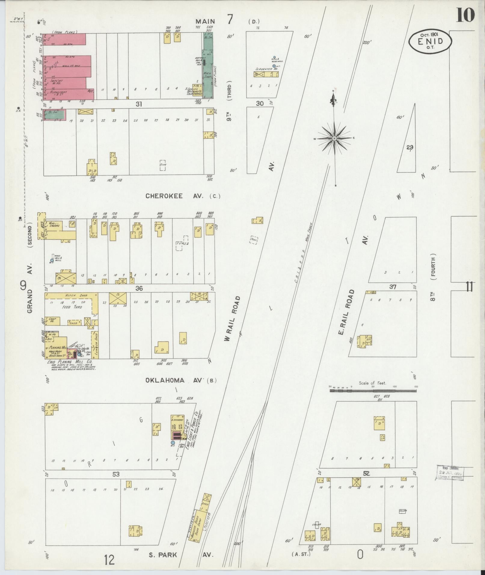 Sanborn Fire Insurance Map from Enid, Garfield County, Oklahoma (1901), Sheet #0010 - Complete Map Set gallery image, historic Sanborn map, vintage wall art, Oklahoma Oklahoma