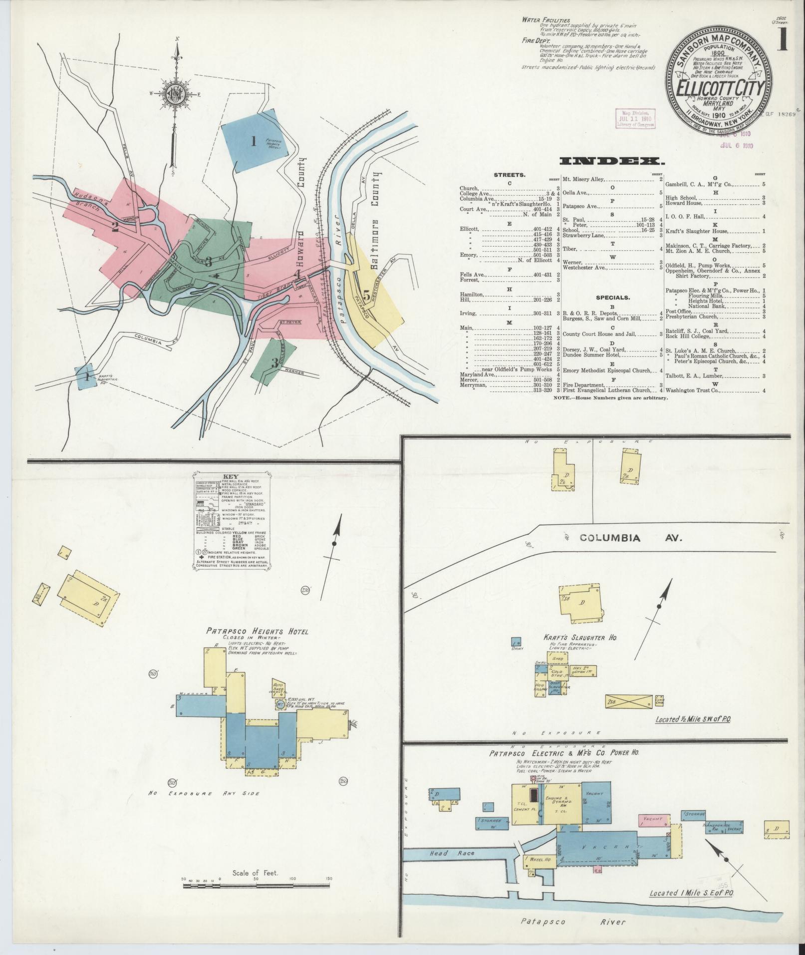 Sanborn Fire Insurance Map from Ellicott City, Howard County, Maryland. (1910) – Historic Sanborn Fire Insurance Map Print