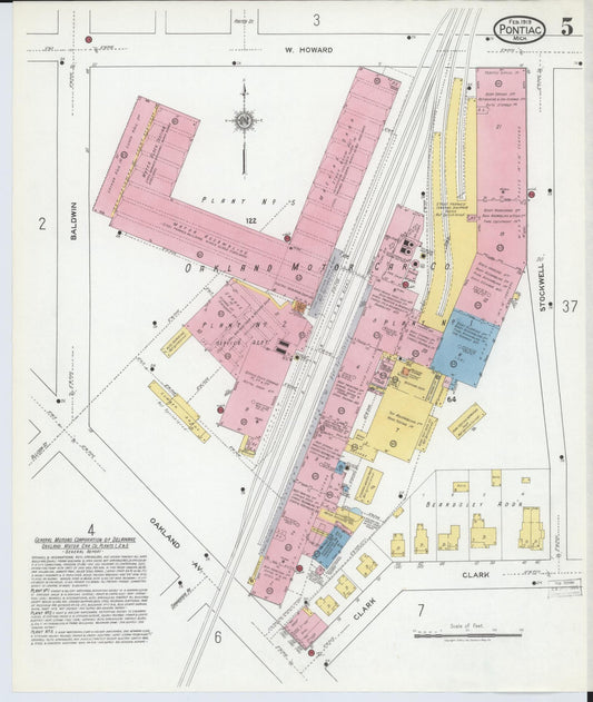 Sanborn Fire Insurance Map from Pontiac, Oakland County, Michigan (1919), Sheet #0005 - Historic Sanborn Fire Insurance Map Print, vintage old map wall art, antique decor, genealogy gift, Michigan Michigan map