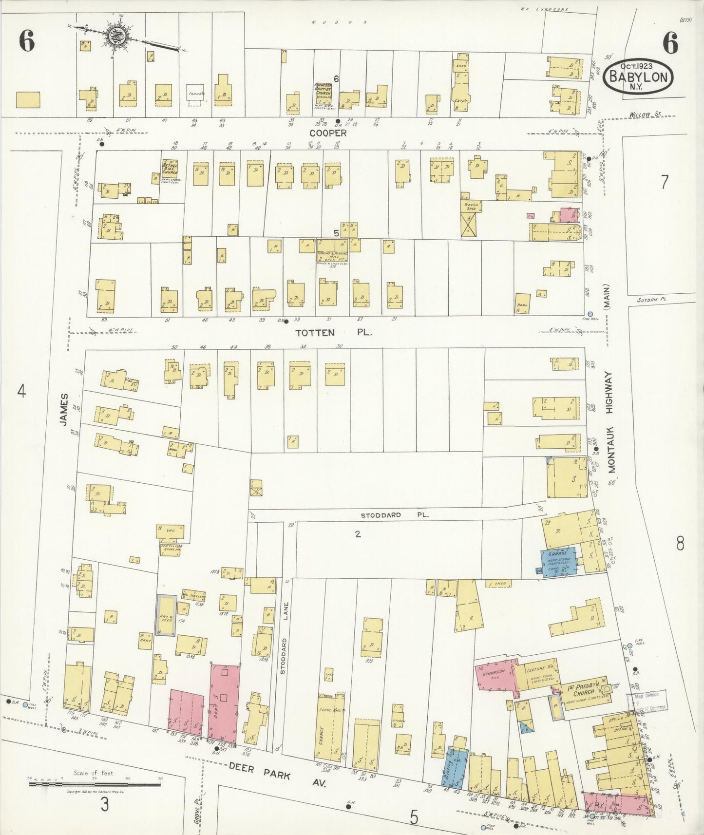 Sanborn Fire Insurance Map from Babylon, Suffolk County, New York (1923), Sheet #0006 - Historic Sanborn Fire Insurance Map Print, vintage old map wall art, antique decor, genealogy gift, New York New York map