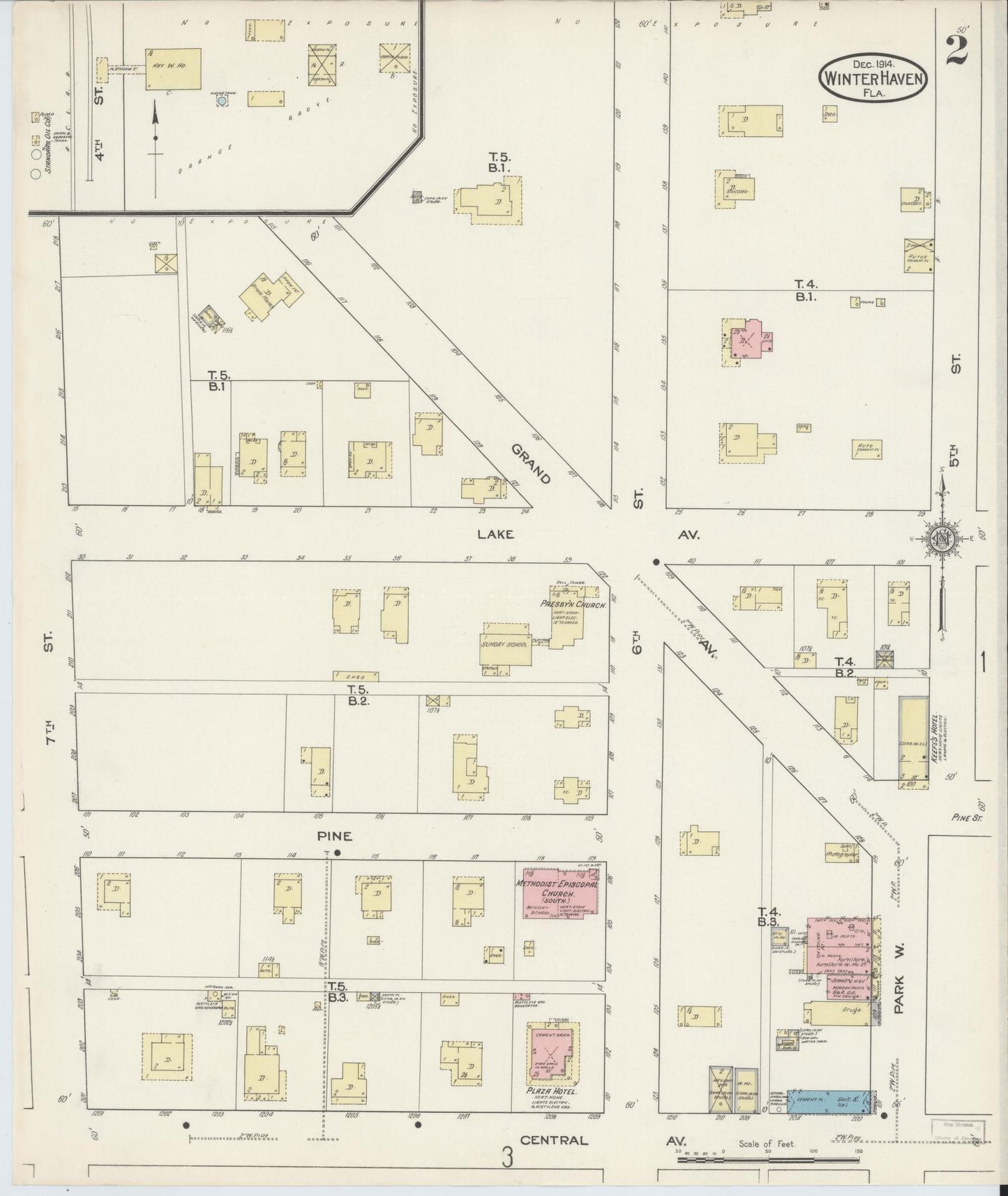 Sanborn Fire Insurance Map from Winter Haven, Polk County, Florida (1914), Sheet #0002 - Historic Sanborn Fire Insurance Map Print, vintage old map wall art, antique decor, genealogy gift, Florida Florida map