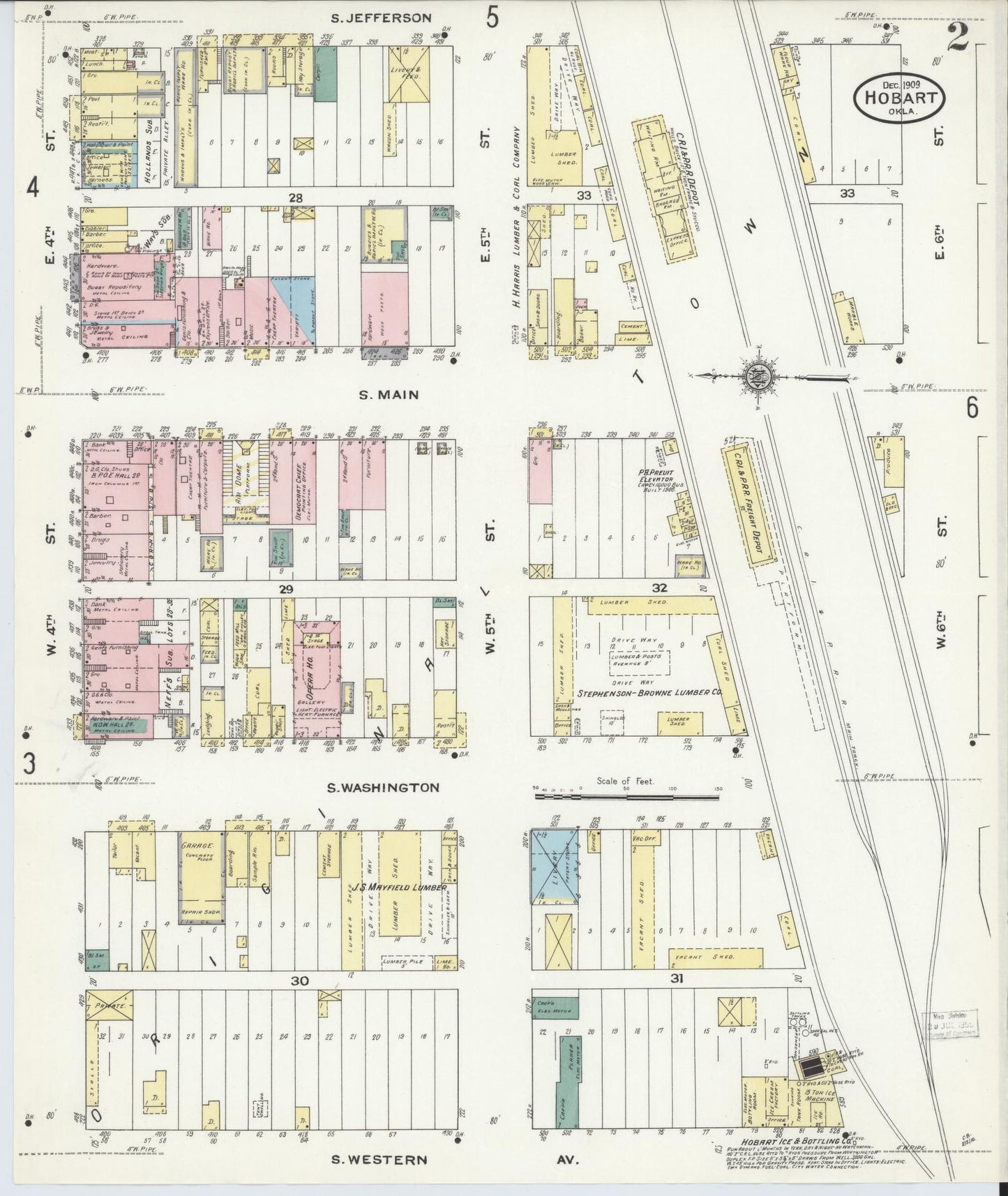 Sanborn Fire Insurance Map from Hobart, Kiowa County, Oklahoma (1909), Sheet #0002 - Historic Sanborn Fire Insurance Map Print, vintage old map wall art, antique decor, genealogy gift, Oklahoma Oklahoma map