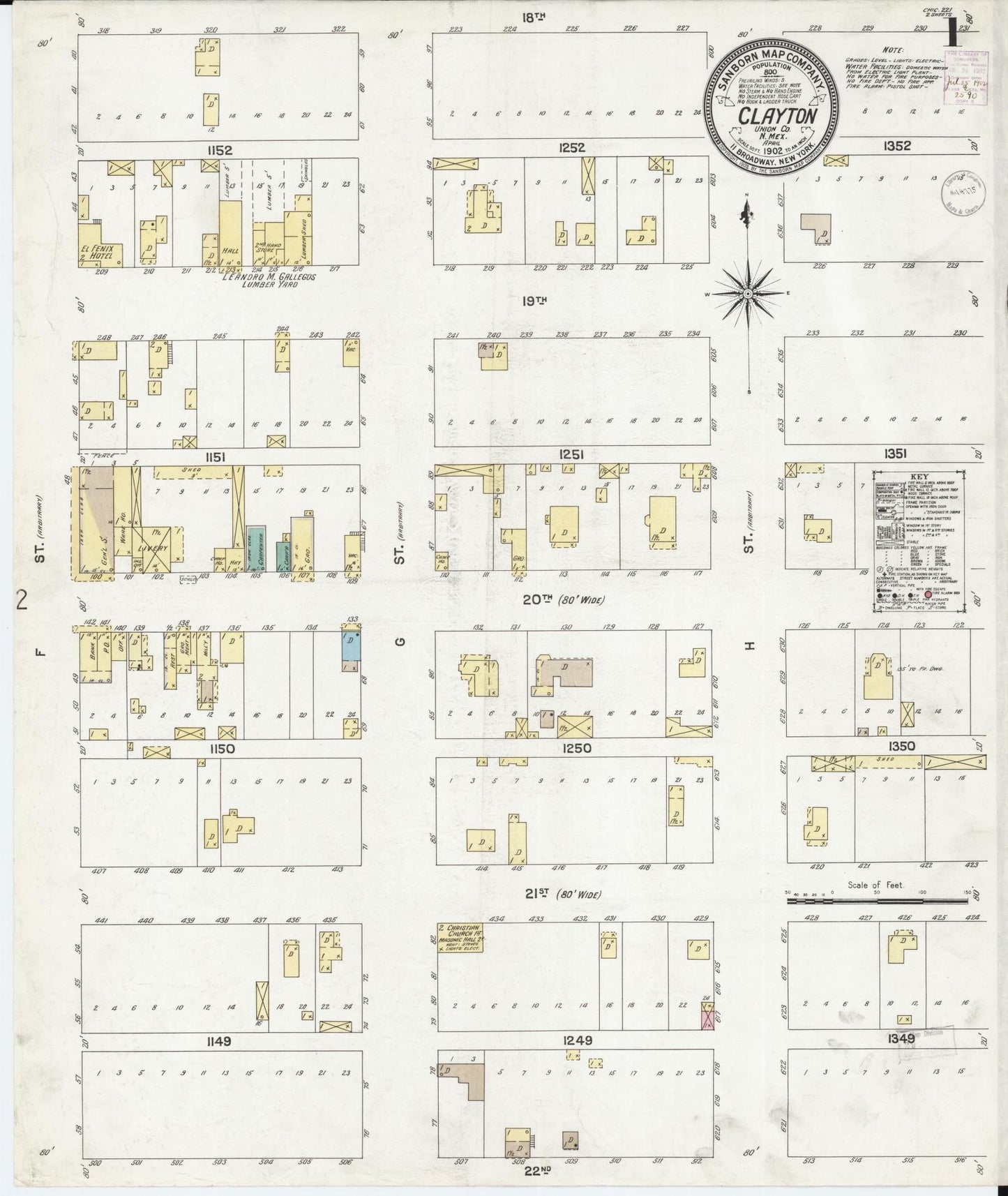 Sanborn Fire Insurance Map from Clayton, Union County, New Mexico (1902), Sheet #0001 - Historic Sanborn Fire Insurance Map Print, vintage old map wall art, antique decor, genealogy gift, New Mexico New Mexico map