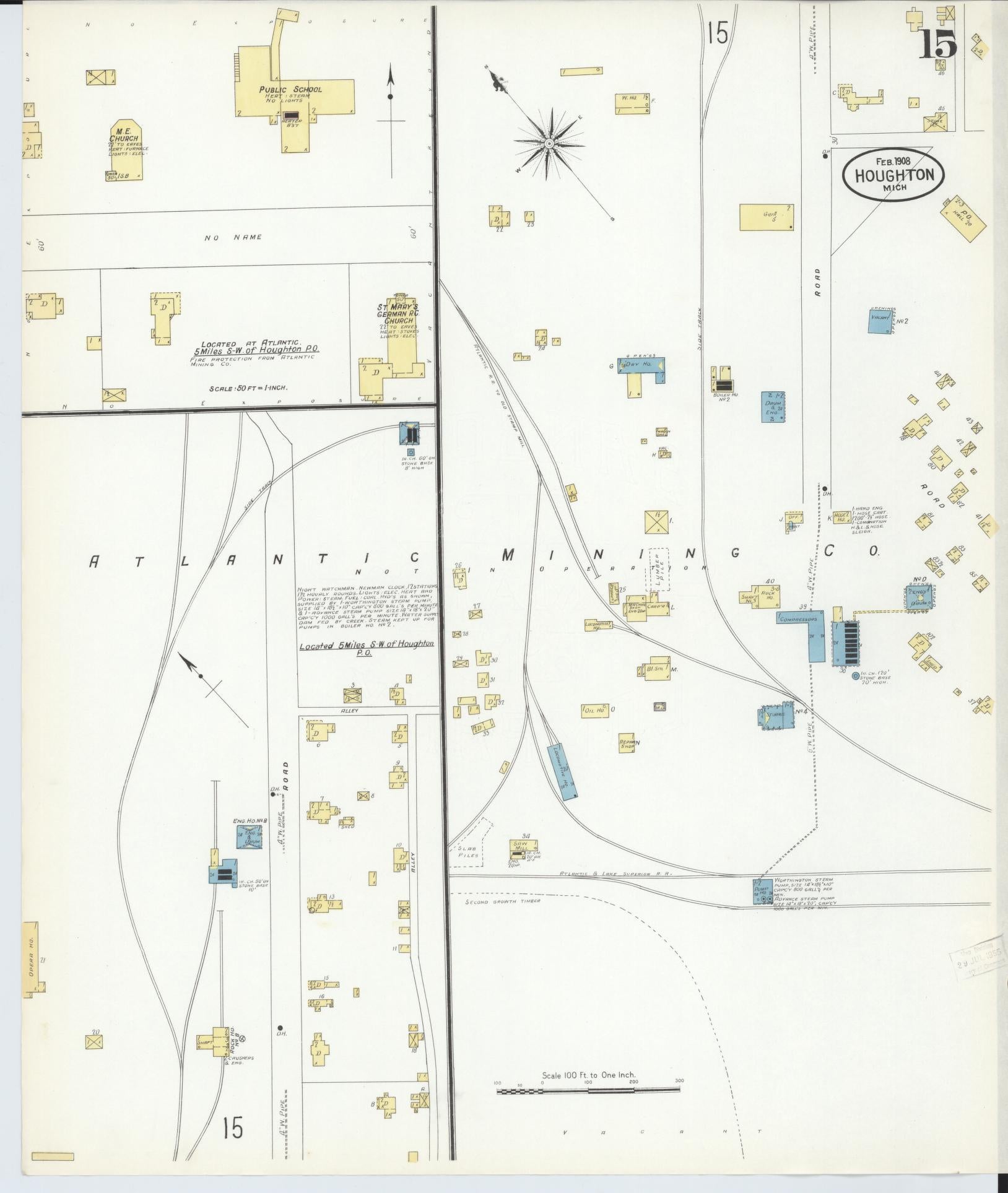 Sanborn Fire Insurance Map from Houghton, Houghton County, Michigan (1908), Sheet #0015 - Complete Map Set gallery image, historic Sanborn map, vintage wall art, Michigan Michigan