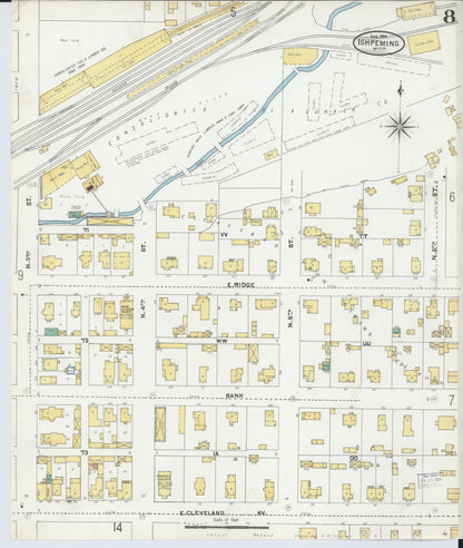 Sanborn Fire Insurance Map from Ishpeming, Marquette County, Michigan (1904), Sheet #0008 - Historic Sanborn Fire Insurance Map Print, vintage old map wall art, antique decor, genealogy gift, Michigan Michigan map