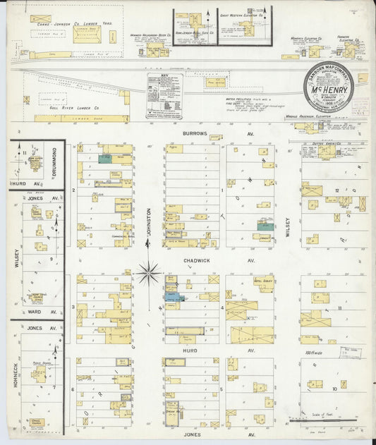 Sanborn Fire Insurance Map from McHenry, Foster County, North Dakota (1908), Sheet #0001 - Historic Sanborn Fire Insurance Map Print, vintage old map wall art, antique decor, genealogy gift, North Dakota North Dakota map