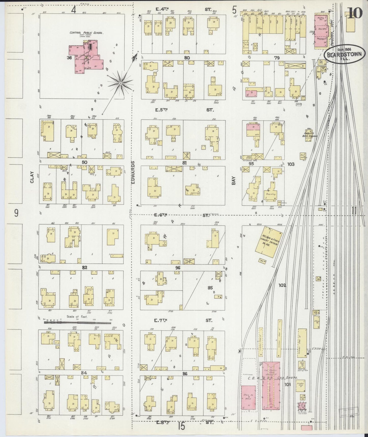 Sanborn Fire Insurance Map from Beardstown, Cass County, Illinois (1906), Sheet #0010 - Complete Map Set gallery image, historic Sanborn map, vintage wall art, Illinois Illinois