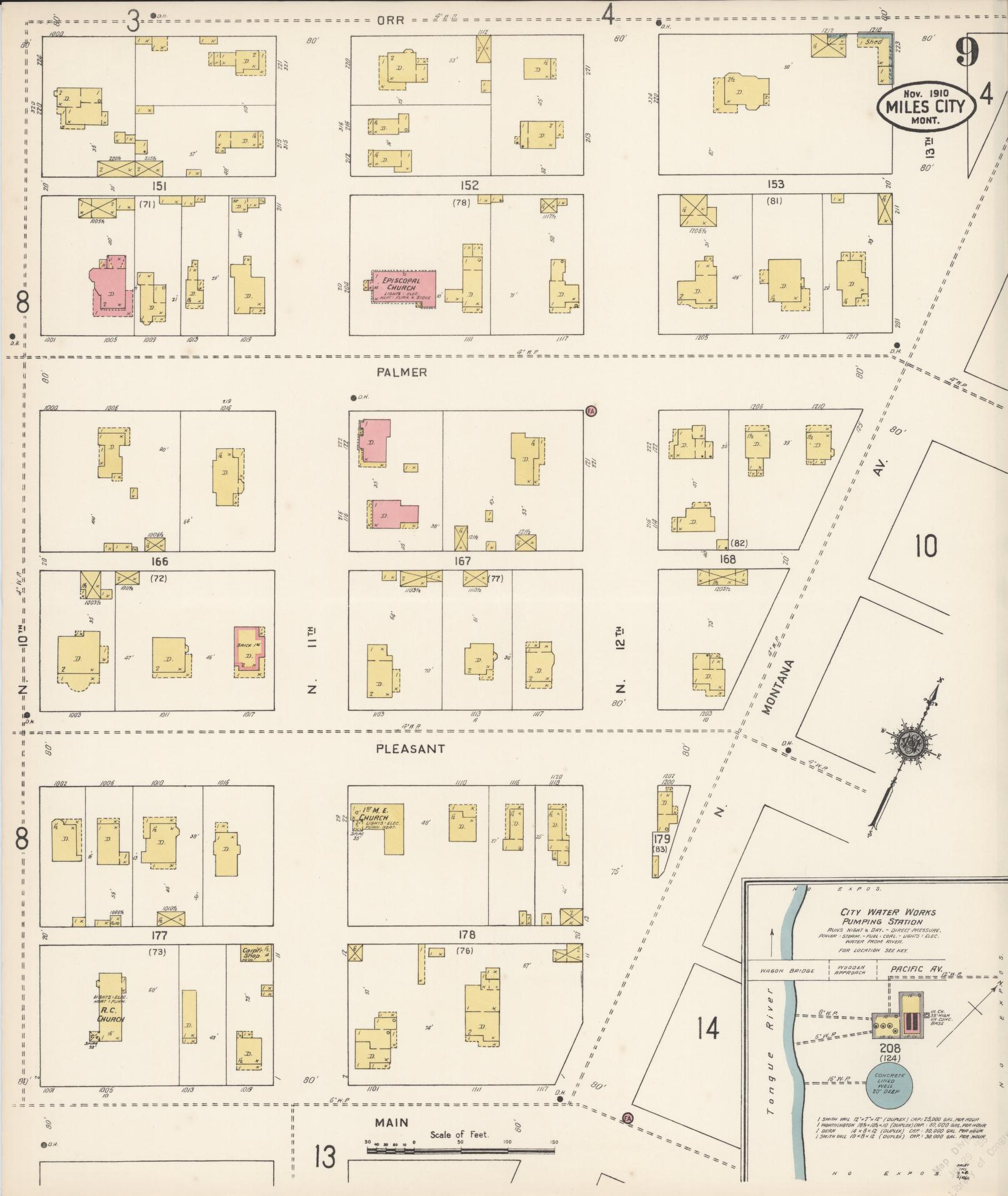 Sanborn Fire Insurance Map from Miles City, Custer County, Montana (1910), Sheet #0009 - Complete Map Set gallery image, historic Sanborn map, vintage wall art, Montana Montana