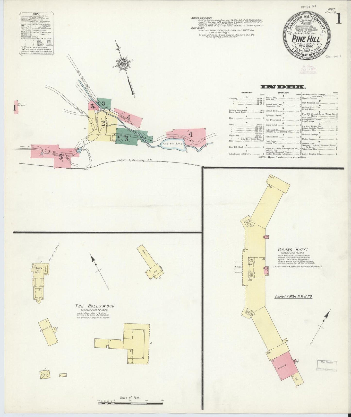 Sanborn Fire Insurance Map from Pine Hill, Ulster County, New York. (1912), Sheet 1 – Historic Sanborn Fire Insurance Map Print