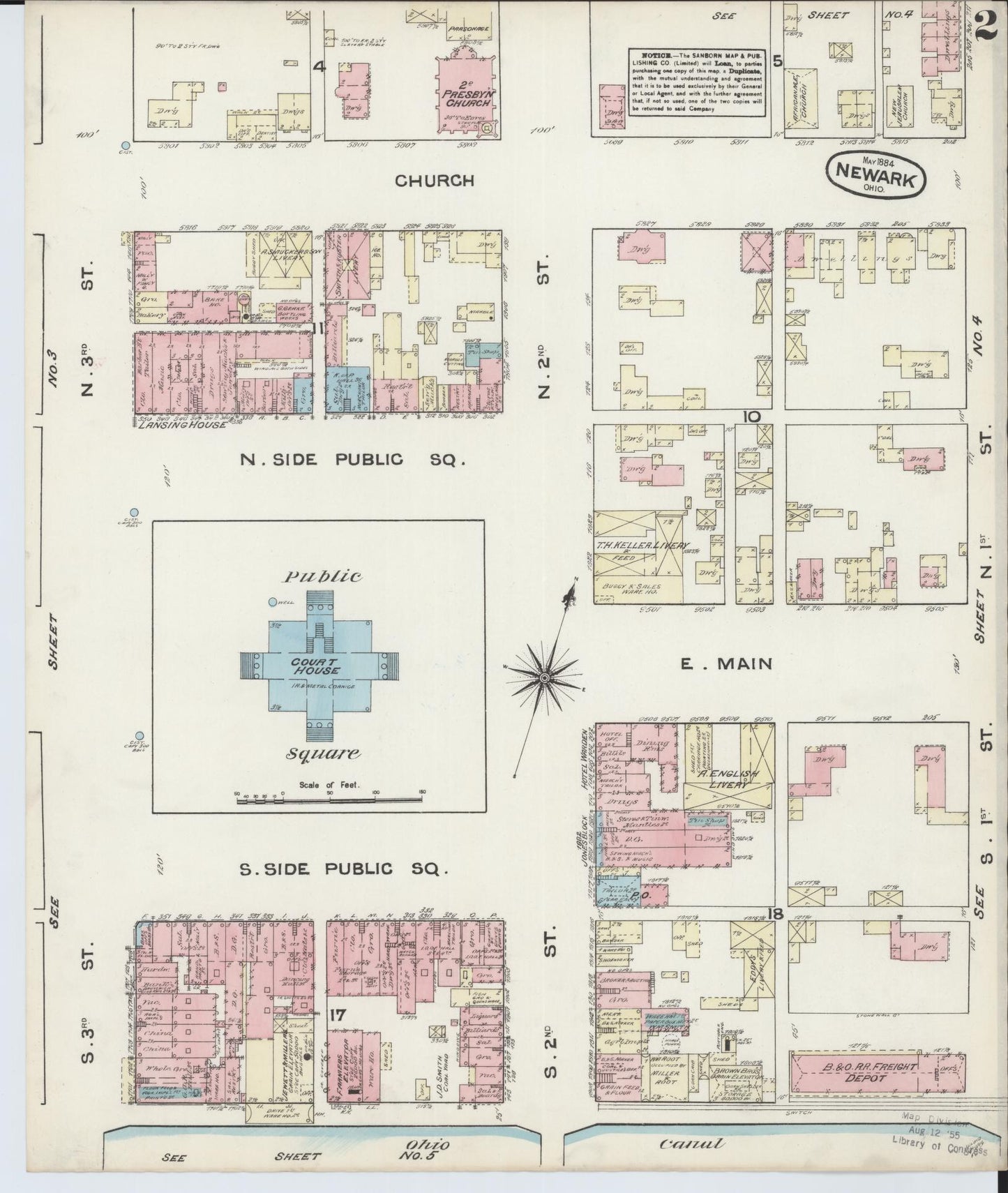 Sanborn Fire Insurance Map from Newark, Licking County, Ohio (1884), Sheet #0002 - Historic Sanborn Fire Insurance Map Print, vintage old map wall art, antique decor, genealogy gift, Ohio Ohio map