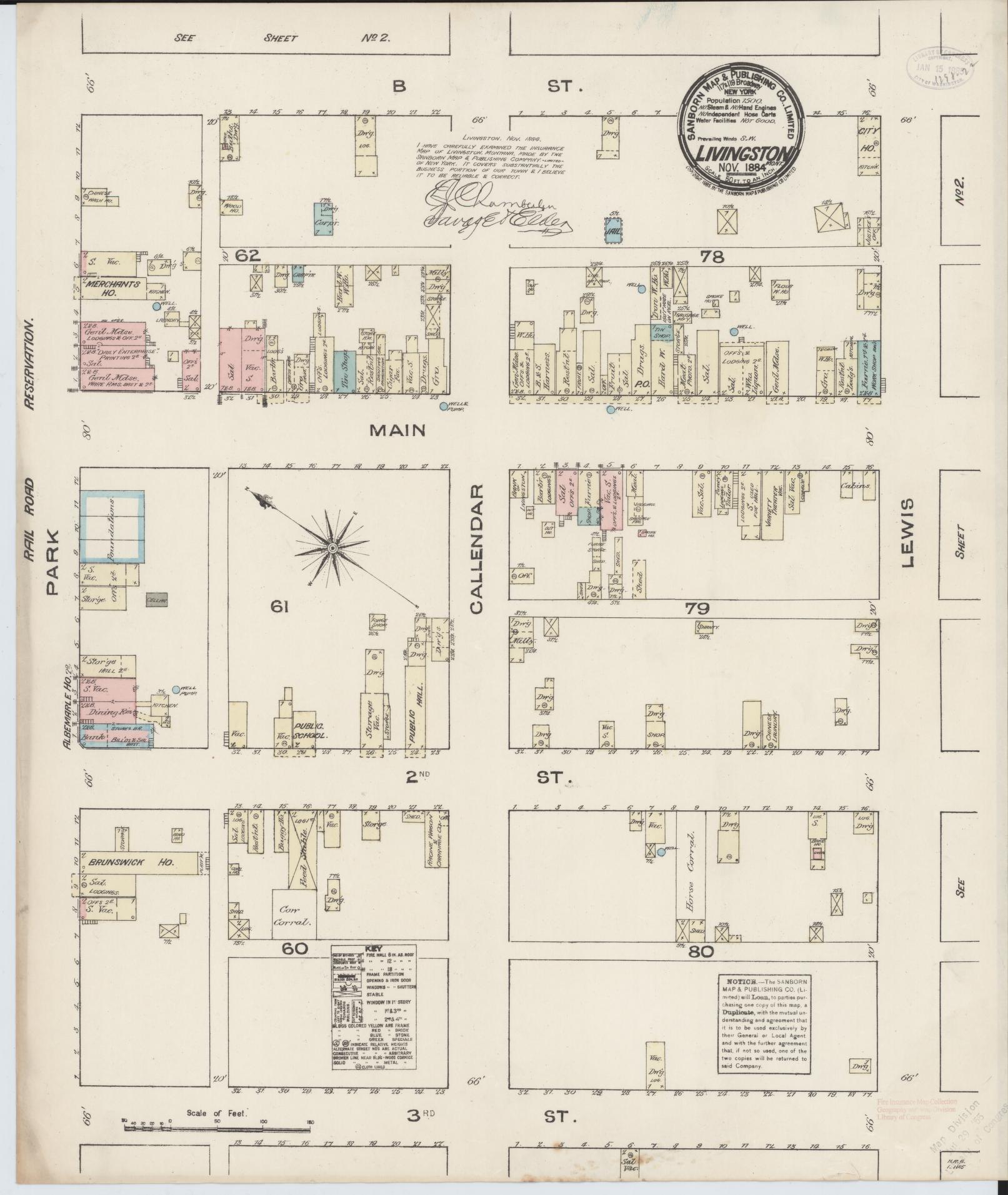 Sanborn Fire Insurance Map from Livingston, Park County, Montana (1884), Sheet #0001 - Historic Sanborn Fire Insurance Map Print, vintage old map wall art, antique decor, genealogy gift, Montana Montana map