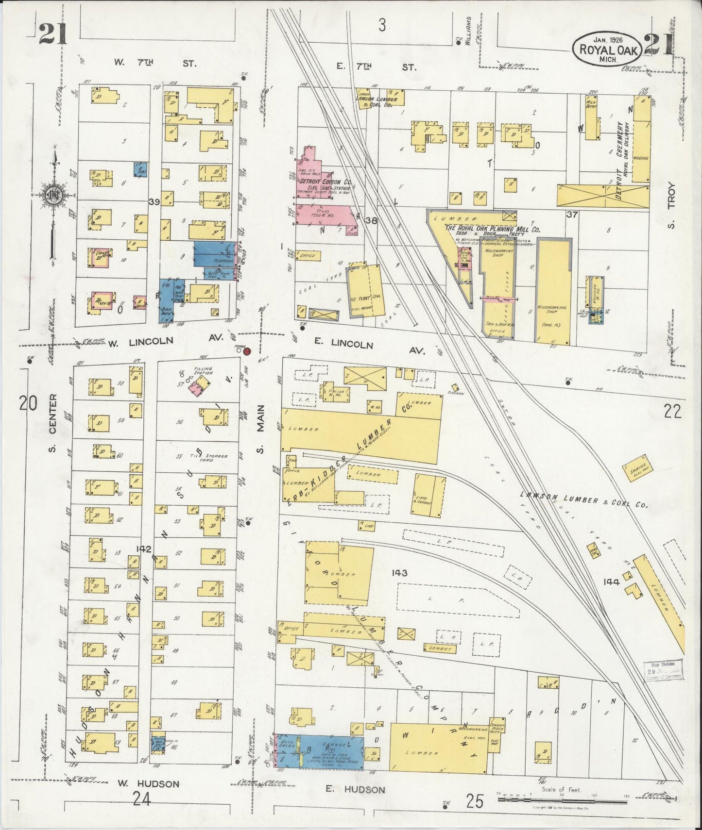 Sanborn Fire Insurance Map from Royal Oak, Oakland County, Michigan (1926), Sheet #0021 - Complete Map Set gallery image, historic Sanborn map, vintage wall art, Michigan Michigan