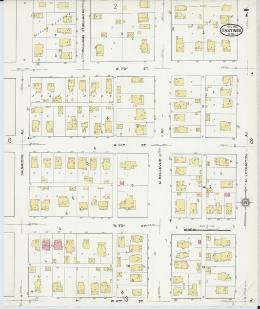 Sanborn Fire Insurance Map from Hastings, Adams County, Nebraska (1915), Sheet #0007 - Historic Sanborn Fire Insurance Map Print, vintage old map wall art, antique decor, genealogy gift, Nebraska Nebraska map