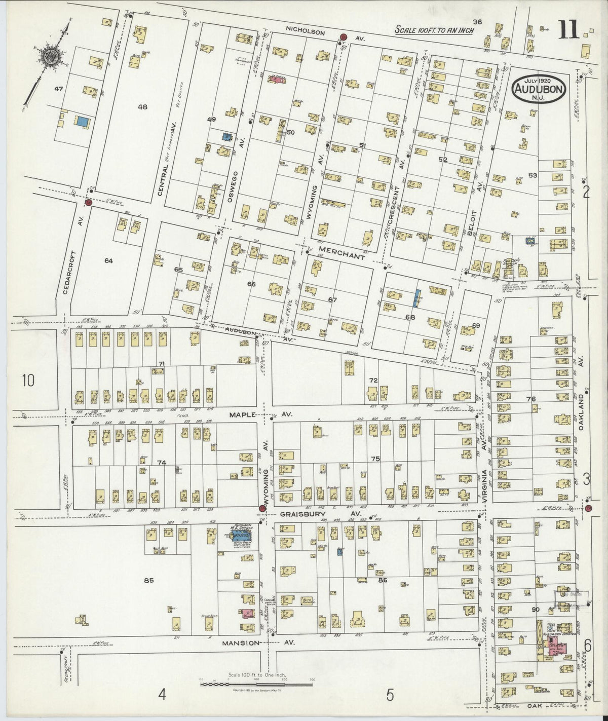 Sanborn Fire Insurance Map from Audubon, Camden County, New Jersey (1920), Sheet #0011 - Complete Map Set gallery image, historic Sanborn map, vintage wall art, New Jersey New Jersey