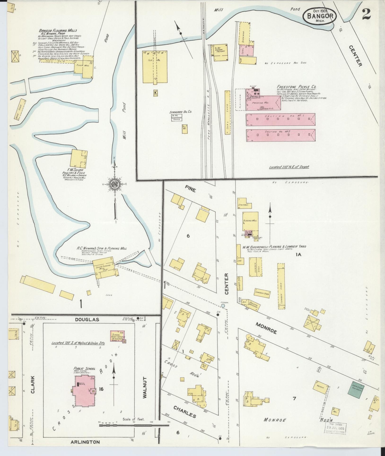Sanborn Fire Insurance Map from Bangor, Van Buren County, Michigan (1909), Sheet #0002 - Complete Map Set gallery image, historic Sanborn map, vintage wall art, Michigan Michigan