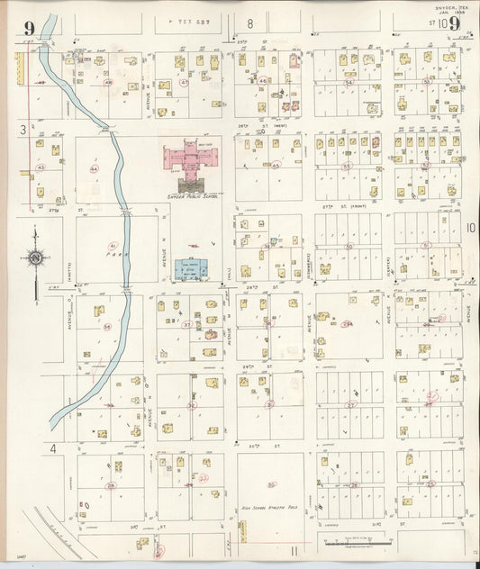 Sanborn Fire Insurance Map from Snyder, Scurry County, Texas (1942), Sheet #0009 - Historic Sanborn Fire Insurance Map Print, vintage old map wall art, antique decor, genealogy gift, Texas Texas map