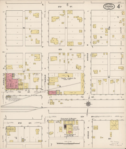 Sanborn Fire Insurance Map from Shiner, Lavaca County, Texas (1922), Sheet #0004 - Historic Sanborn Fire Insurance Map Print, vintage old map wall art, antique decor, genealogy gift, Texas Texas map