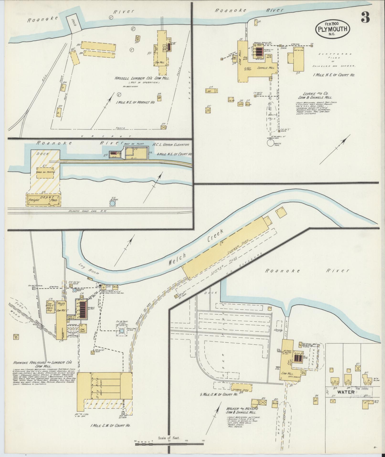 Sanborn Fire Insurance Map from Plymouth, Washington County, North Carolina (1900), Sheet #0003 - Complete Map Set gallery image, historic Sanborn map, vintage wall art, North Carolina North Carolina