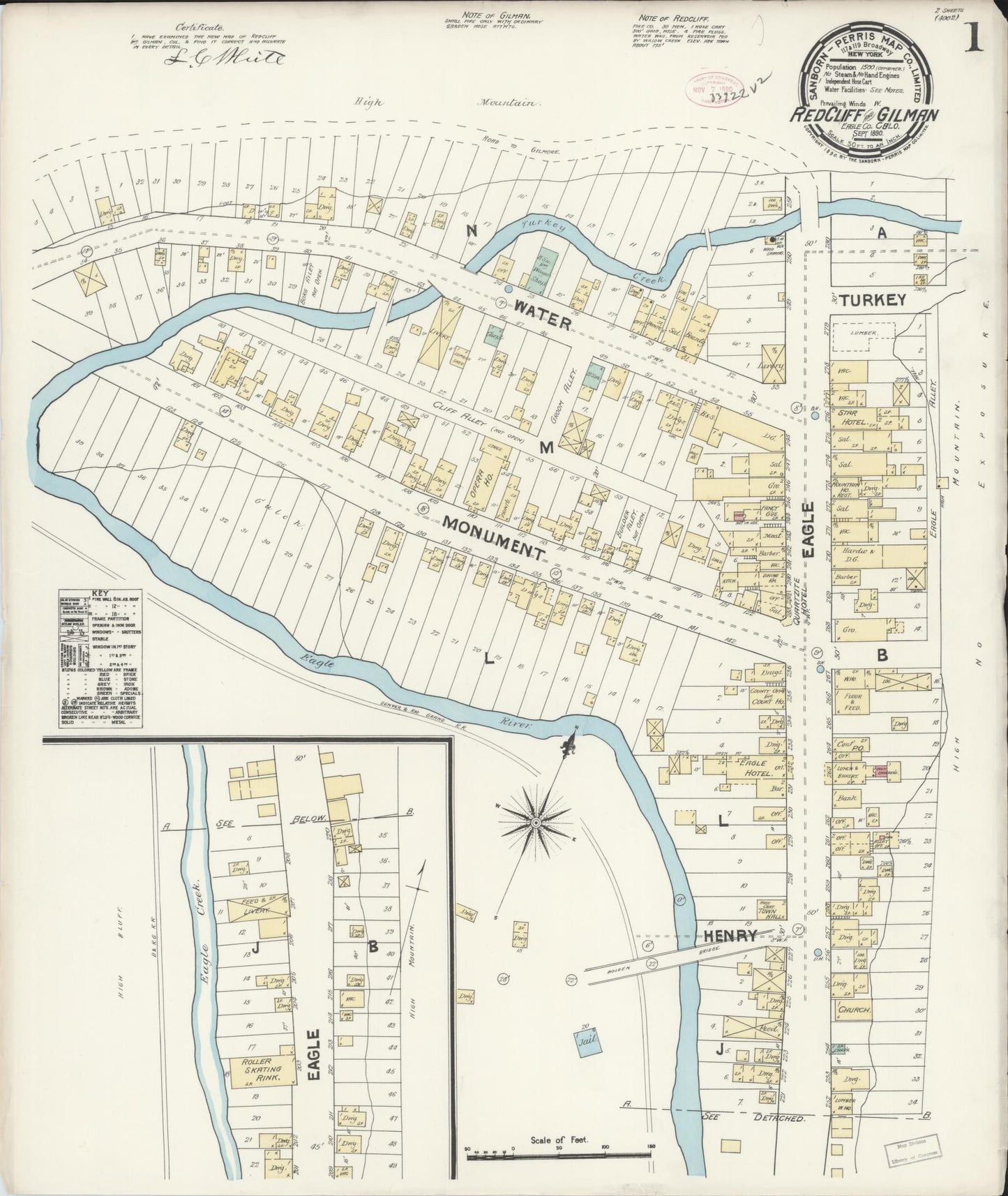 Sanborn Fire Insurance Map from Red Cliff, Eagle County, Colorado (1890), Sheet #0001 - Complete Map Set gallery image, historic Sanborn map, vintage wall art, Colorado Colorado