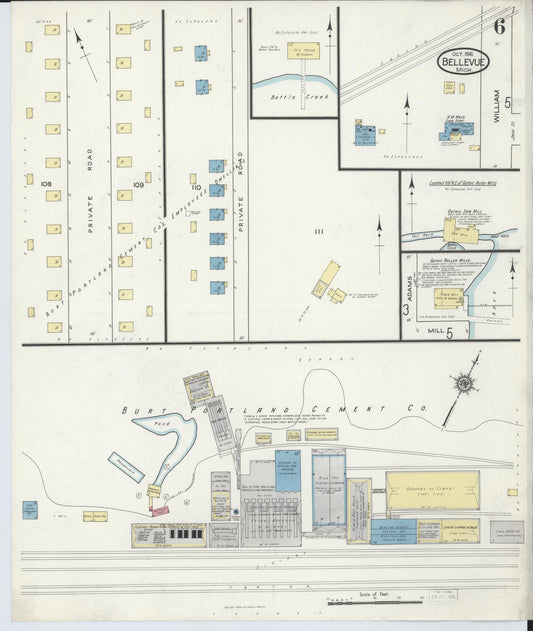 Sanborn Fire Insurance Map from Bellevue, Eaton County, Michigan (1916), Sheet #0006 - Historic Sanborn Fire Insurance Map Print, vintage old map wall art, antique decor, genealogy gift, Michigan Michigan map