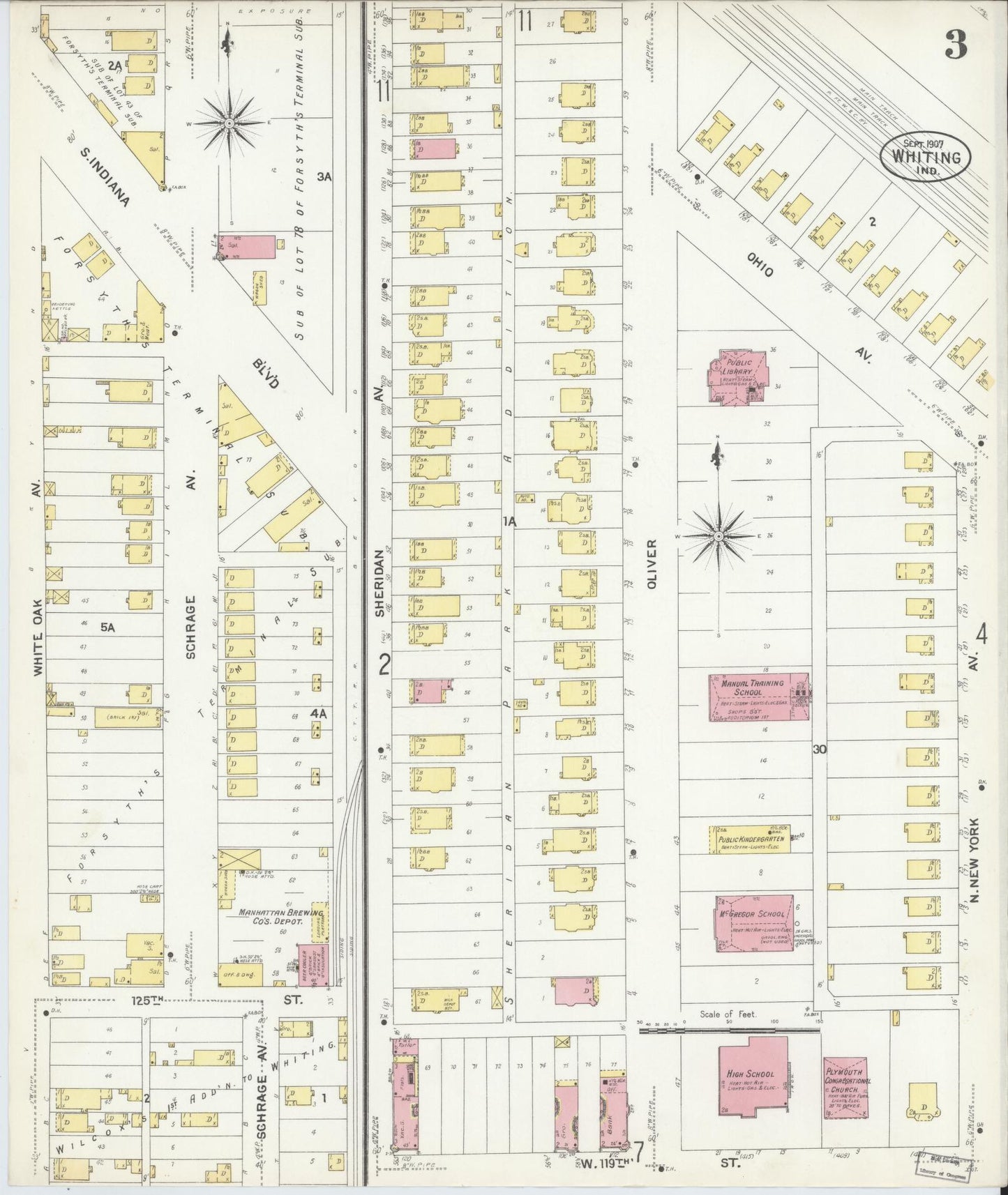 Sanborn Fire Insurance Map from Whiting, Lake County, Indiana (1907), Sheet #0003 - Complete Map Set gallery image, historic Sanborn map, vintage wall art, Indiana Indiana