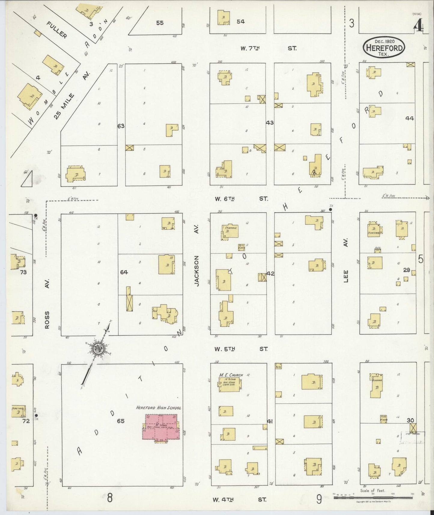 Sanborn Fire Insurance Map from Hereford, Deaf Smith County, Texas (1920), Sheet #0004 - Complete Map Set gallery image, historic Sanborn map, vintage wall art, Texas Texas