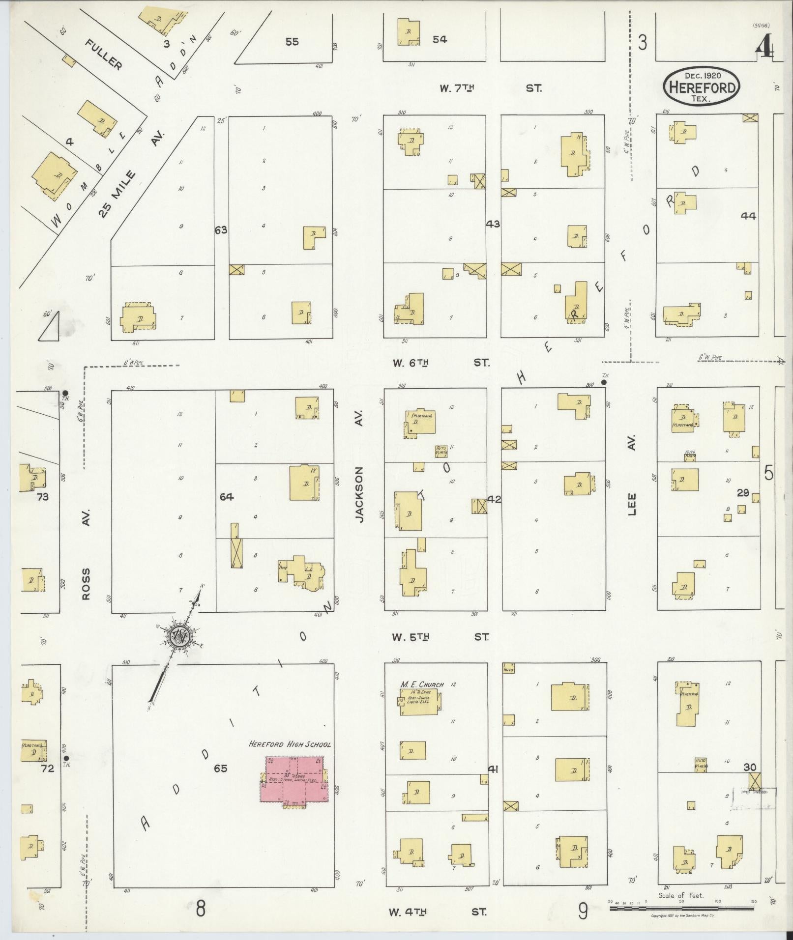Sanborn Fire Insurance Map from Hereford, Deaf Smith County, Texas (1920), Sheet #0004 - Complete Map Set gallery image, historic Sanborn map, vintage wall art, Texas Texas