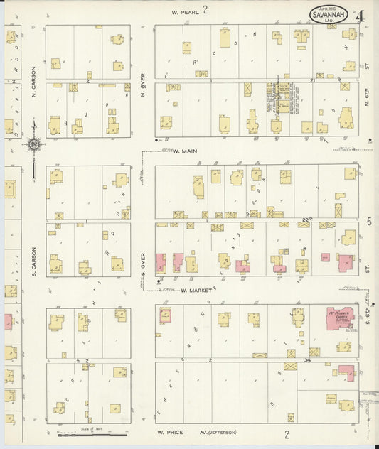 Sanborn Fire Insurance Map from Savannah, Andrew County, Missouri (1916), Sheet #0004 - Historic Sanborn Fire Insurance Map Print, vintage old map wall art, antique decor, genealogy gift, Missouri Missouri map
