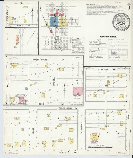 Sanborn Fire Insurance Map from Salem, McCook County, South Dakota (1909), Sheet #0001 - Complete Map Set gallery image, historic Sanborn map, vintage wall art, South Dakota South Dakota